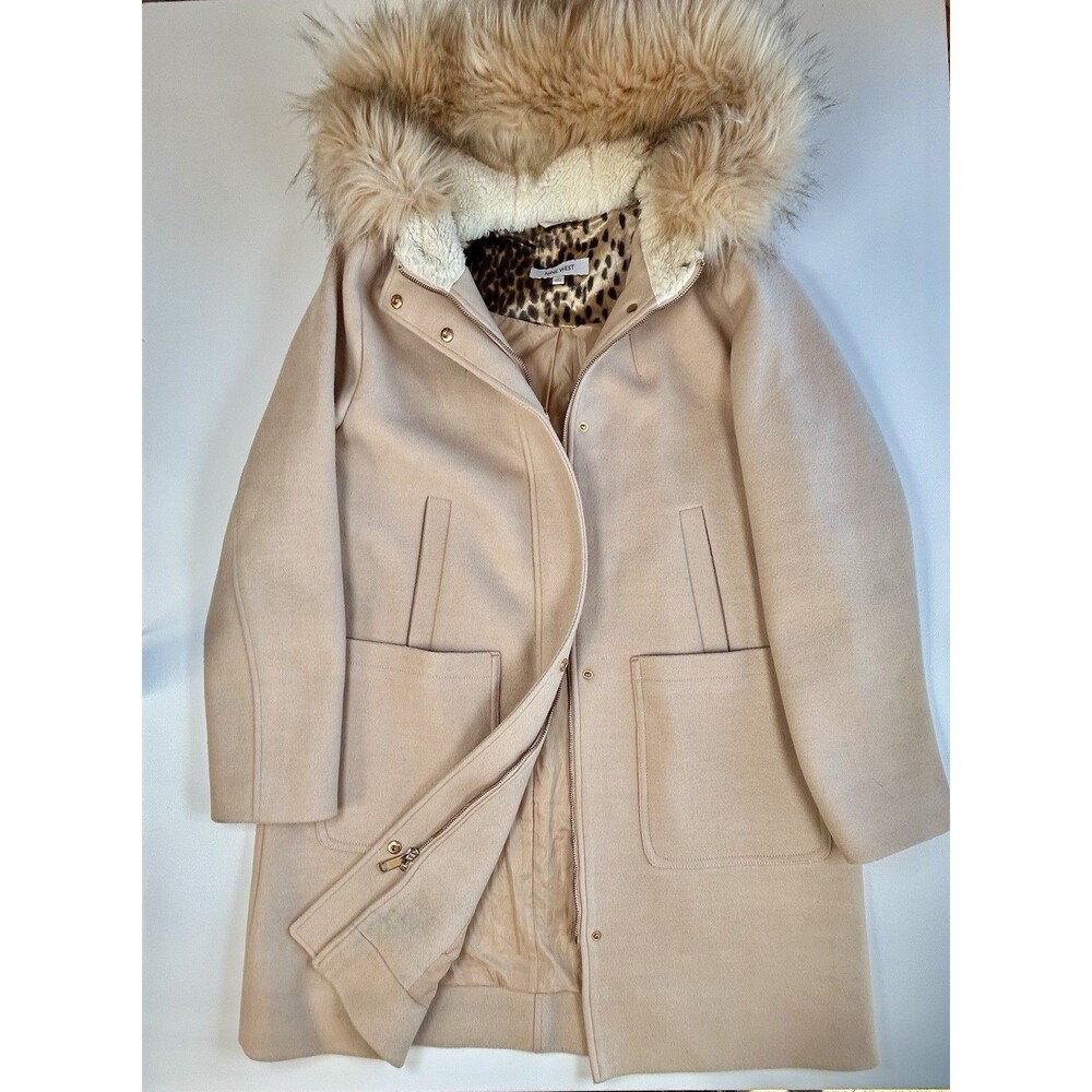 Nine West Parka Coat Jacket Faux Fur Trim Hood Pinkish-Beige Women's XL - Picture 10 of 16